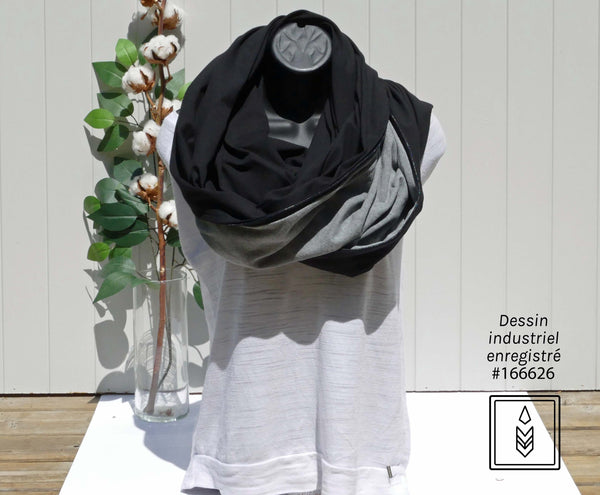 Plain black organic cotton infinity scarf for women