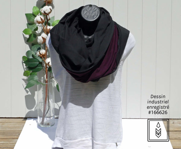 Plain black organic cotton infinity scarf for women