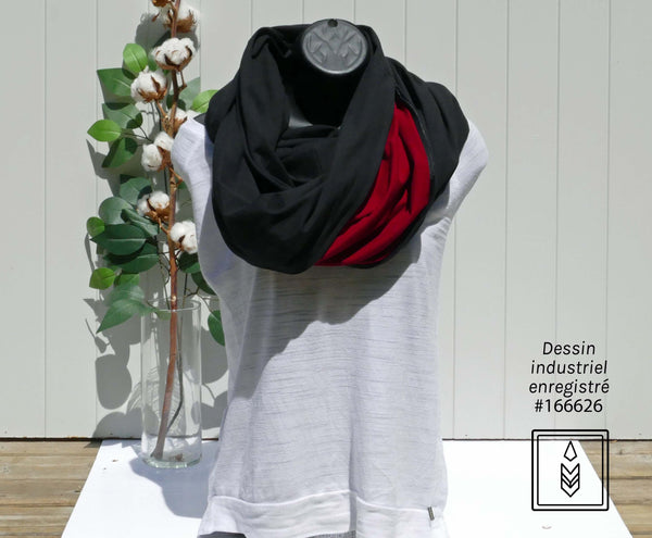 Plain black organic cotton infinity scarf for women