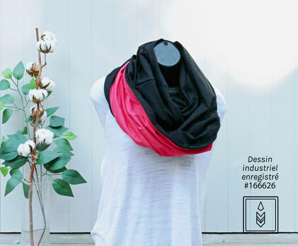 Plain black organic cotton infinity scarf for women