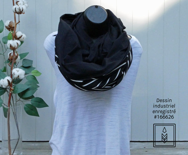 Plain black organic cotton infinity scarf for women