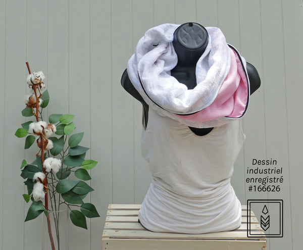 Foulard infini blanc à motifs pompons – pratique, doux et pensé pour les mamans on the go