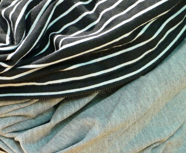 Infinity scarf in black bamboo with white stripe