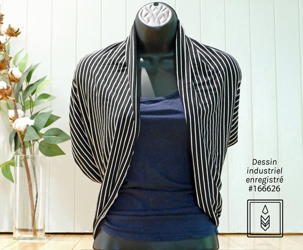 Infinity scarf in black bamboo with white stripe