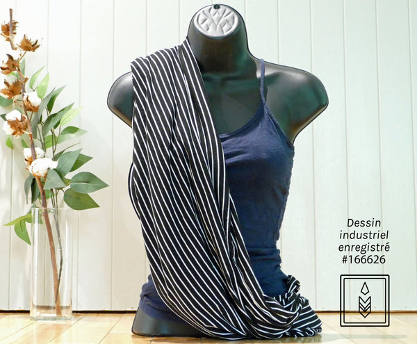 Infinity scarf in black bamboo with white stripe