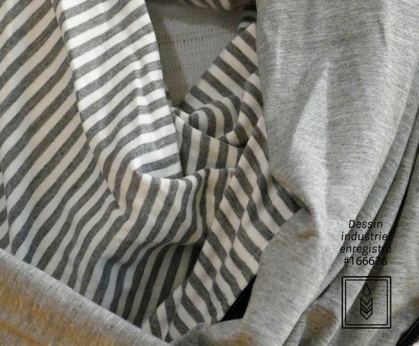 White and gray lined bamboo infinity scarf for men