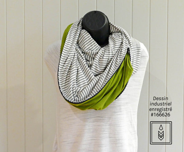 White and gray lined bamboo infinity scarf for men