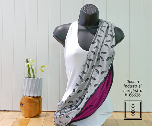 Gray bamboo scarf with feather patterns