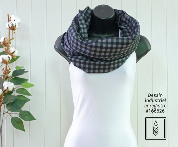 Gray and black plaid scarf for men