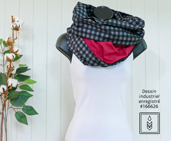 Gray and black plaid scarf