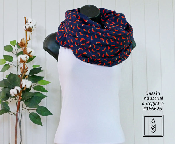 Dark blue scarf with hot pepper patterns