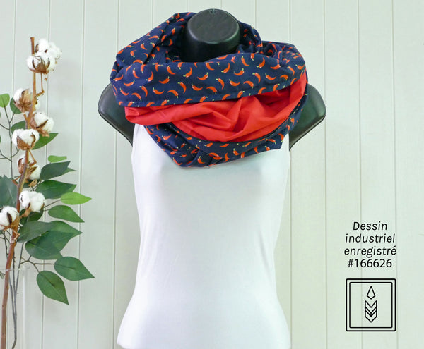Dark blue scarf with hot pepper patterns