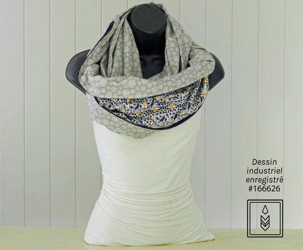 Grey scarf with white pompoms