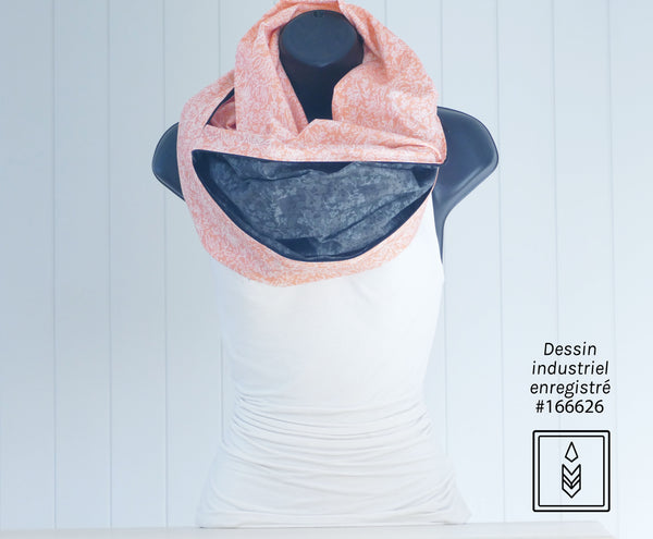Pink infinity scarf with leaf patterns