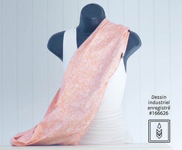 Pink infinity scarf with leaf patterns