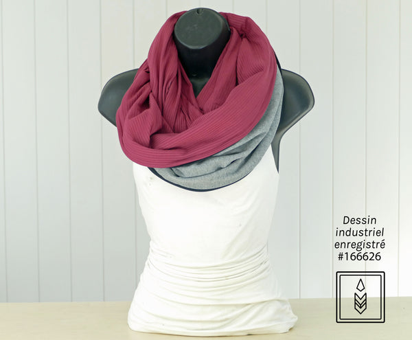 Foulard infini en bambou côtelé rouge framboise